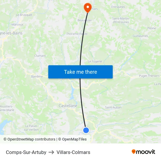 Comps-Sur-Artuby to Villars-Colmars map