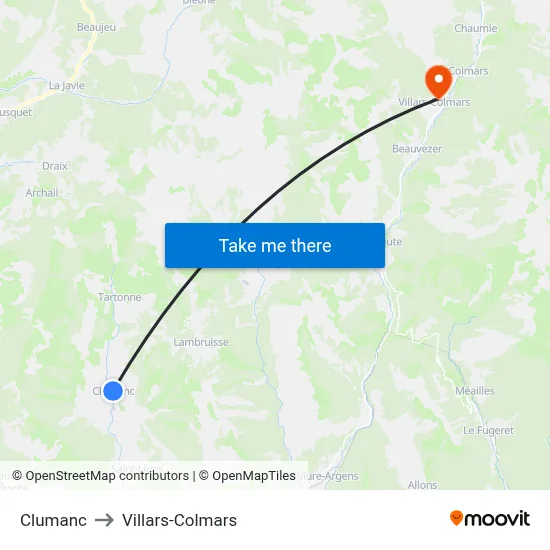 Clumanc to Villars-Colmars map