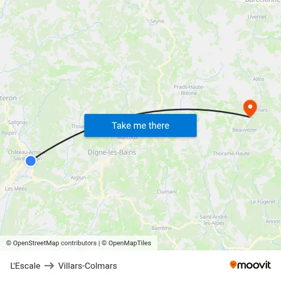 L'Escale to Villars-Colmars map