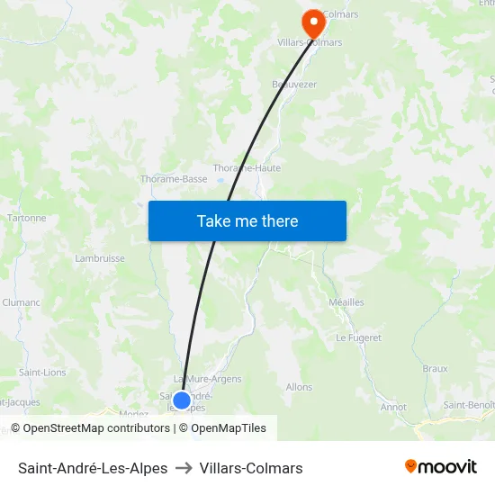 Saint-André-Les-Alpes to Villars-Colmars map