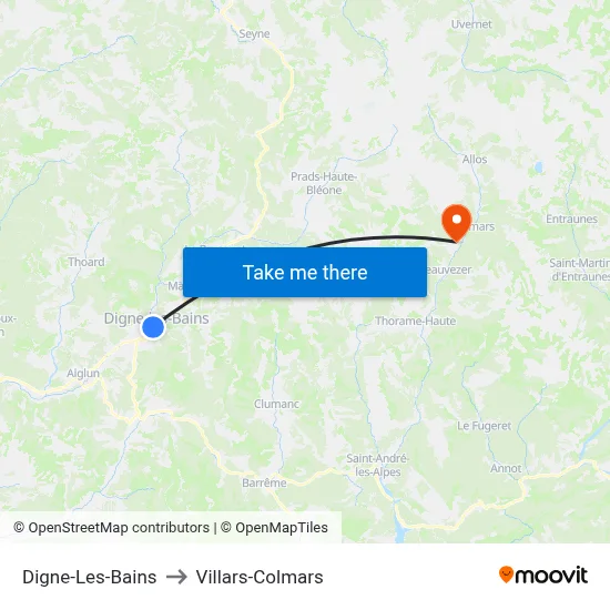 Digne-Les-Bains to Villars-Colmars map