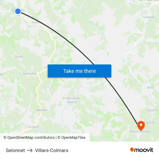 Selonnet to Villars-Colmars map