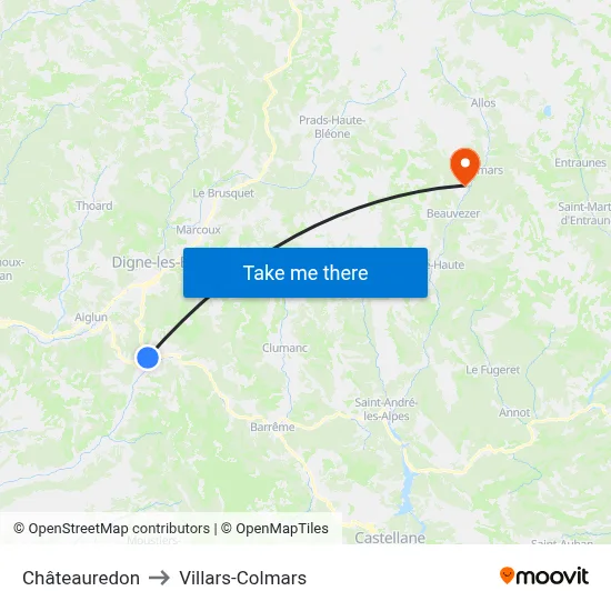 Châteauredon to Villars-Colmars map