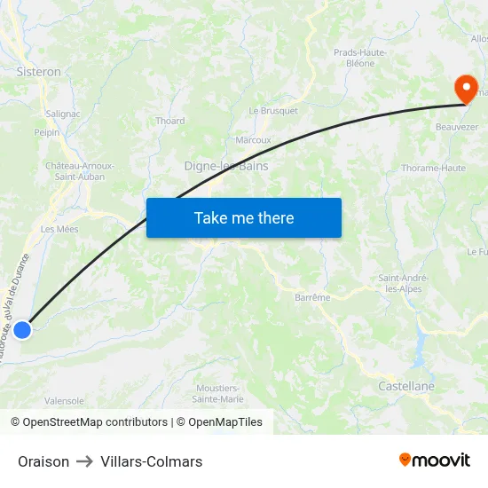 Oraison to Villars-Colmars map
