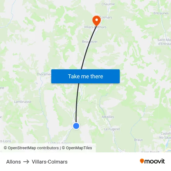 Allons to Villars-Colmars map