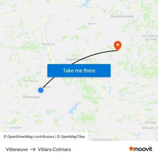 Villeneuve to Villars-Colmars map