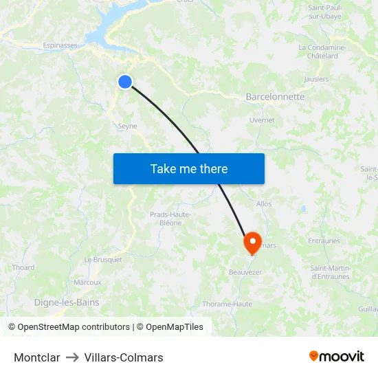 Montclar to Villars-Colmars map