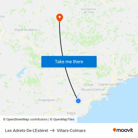 Les Adrets-De-L'Estérel to Villars-Colmars map