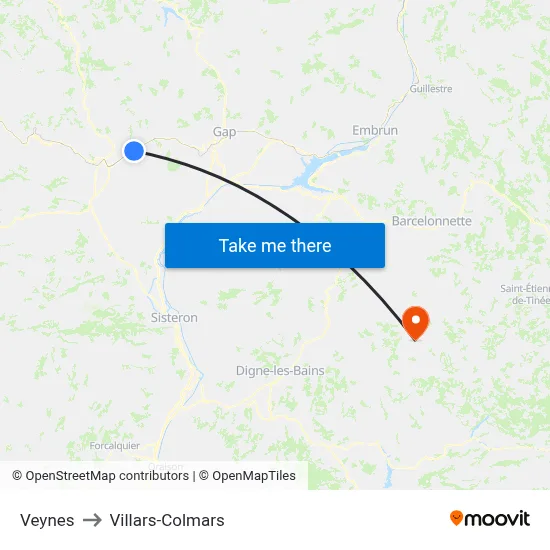 Veynes to Villars-Colmars map