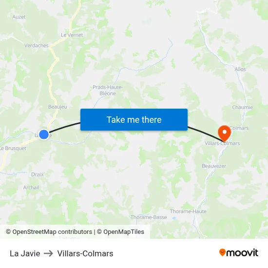 La Javie to Villars-Colmars map