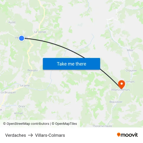 Verdaches to Villars-Colmars map