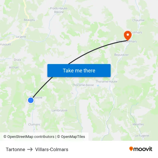 Tartonne to Villars-Colmars map