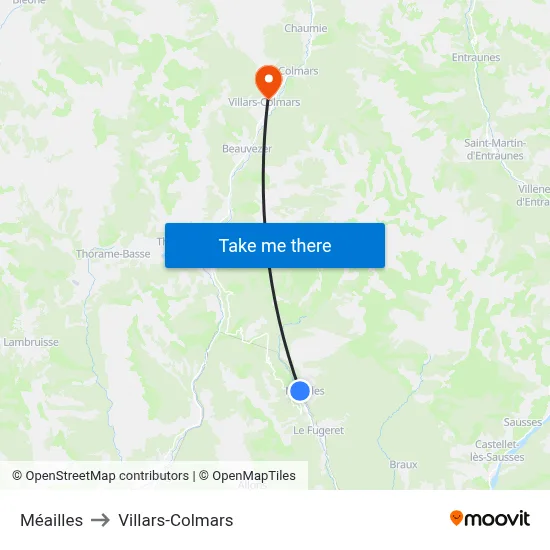 Méailles to Villars-Colmars map