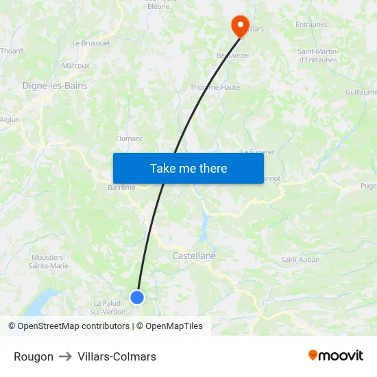 Rougon to Villars-Colmars map
