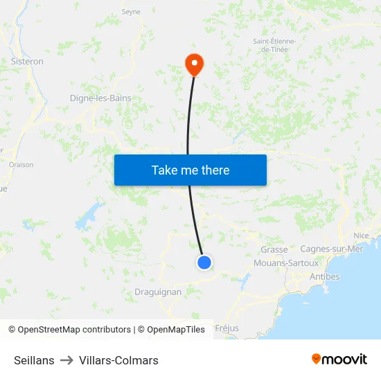 Seillans to Villars-Colmars map