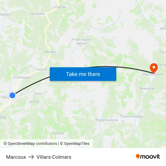Marcoux to Villars-Colmars map