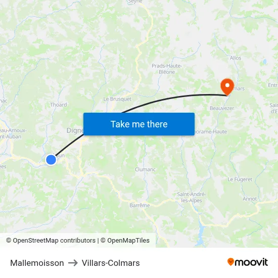 Mallemoisson to Villars-Colmars map