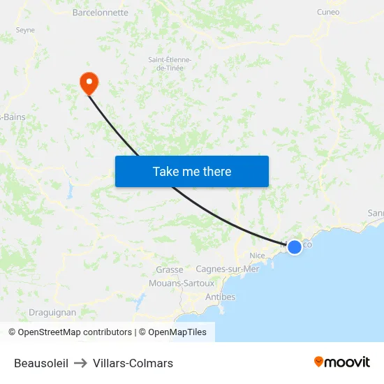 Beausoleil to Villars-Colmars map