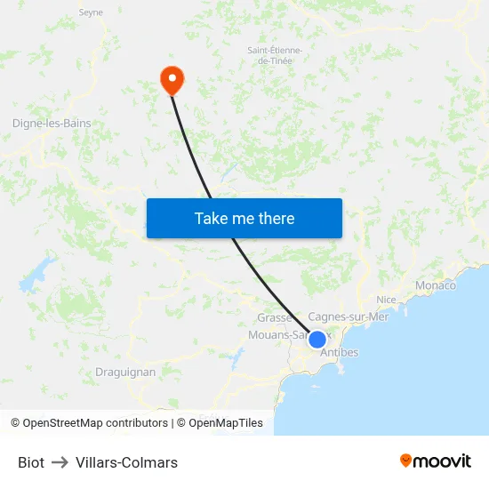 Biot to Villars-Colmars map