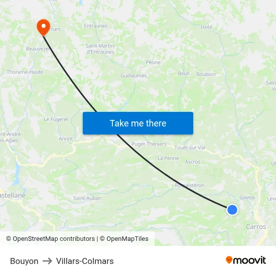 Bouyon to Villars-Colmars map
