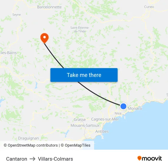 Cantaron to Villars-Colmars map
