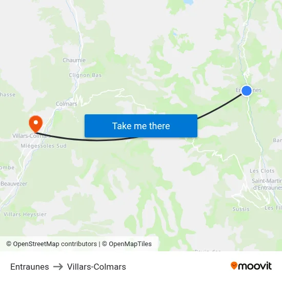Entraunes to Villars-Colmars map