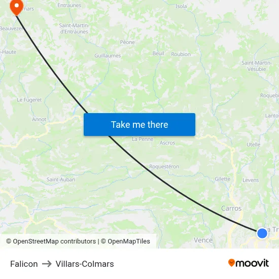 Falicon to Villars-Colmars map