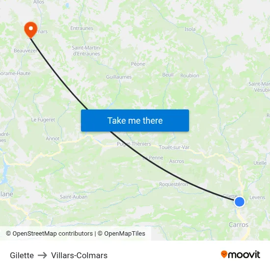 Gilette to Villars-Colmars map