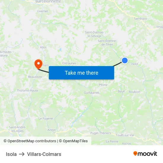 Isola to Villars-Colmars map