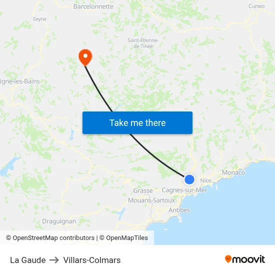 La Gaude to Villars-Colmars map