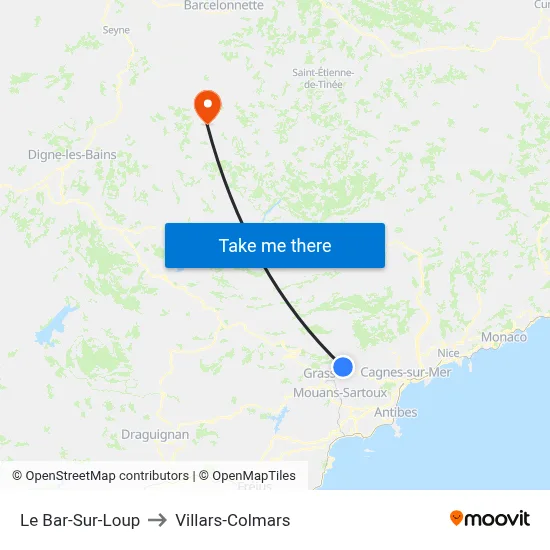 Le Bar-Sur-Loup to Villars-Colmars map