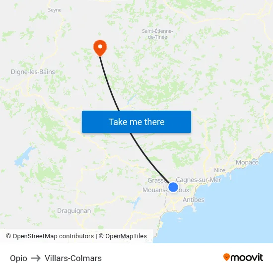 Opio to Villars-Colmars map