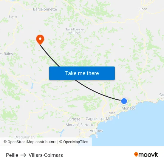 Peille to Villars-Colmars map