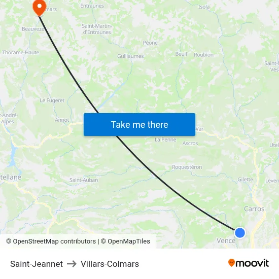 Saint-Jeannet to Villars-Colmars map