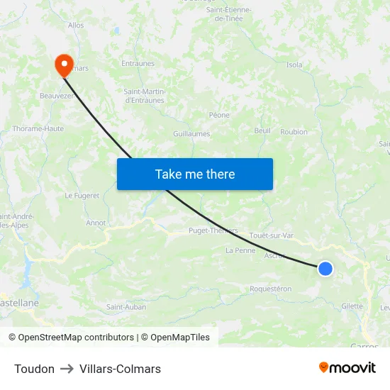 Toudon to Villars-Colmars map