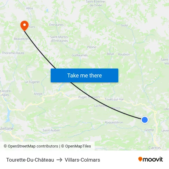 Tourette-Du-Château to Villars-Colmars map