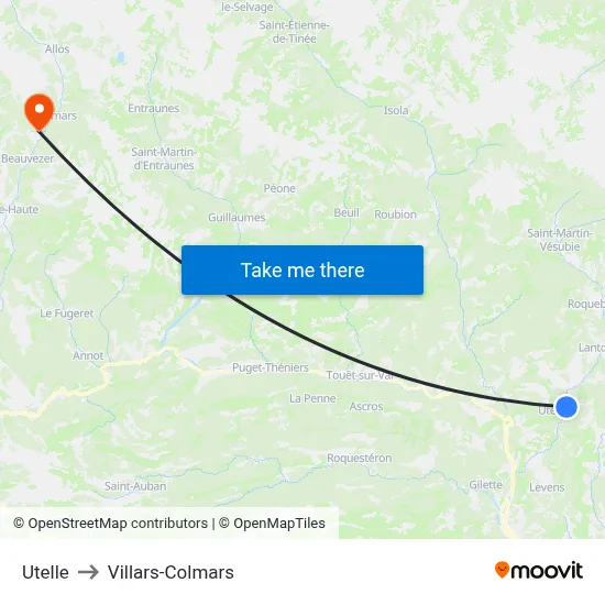 Utelle to Villars-Colmars map