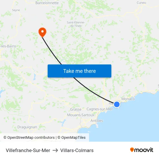 Villefranche-Sur-Mer to Villars-Colmars map