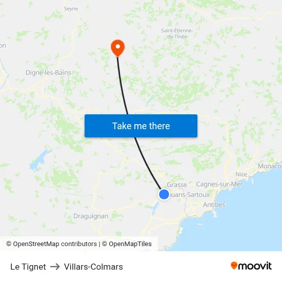 Le Tignet to Villars-Colmars map