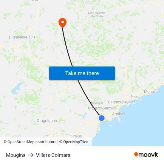Mougins to Villars-Colmars map