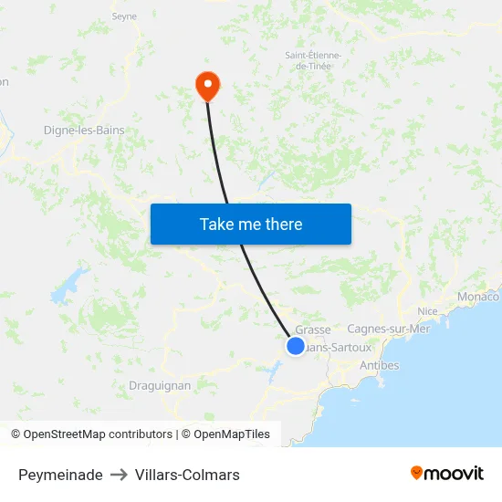 Peymeinade to Villars-Colmars map