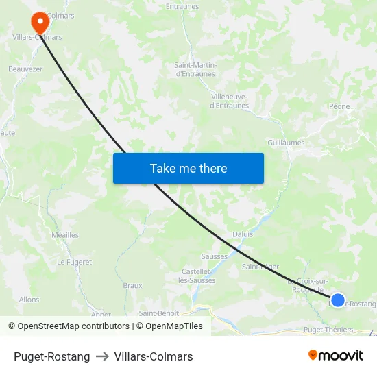 Puget-Rostang to Villars-Colmars map