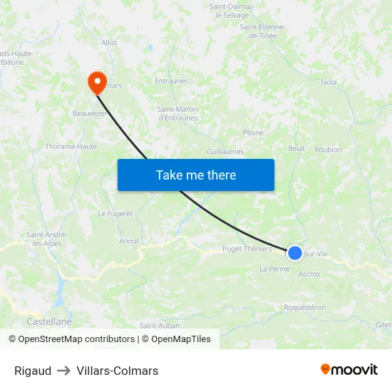 Rigaud to Villars-Colmars map