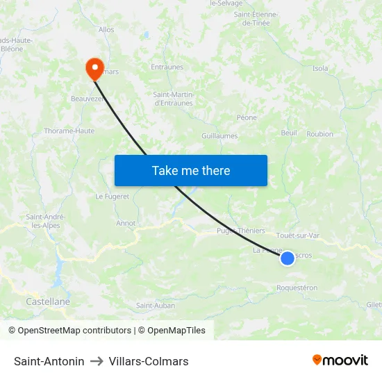 Saint-Antonin to Villars-Colmars map