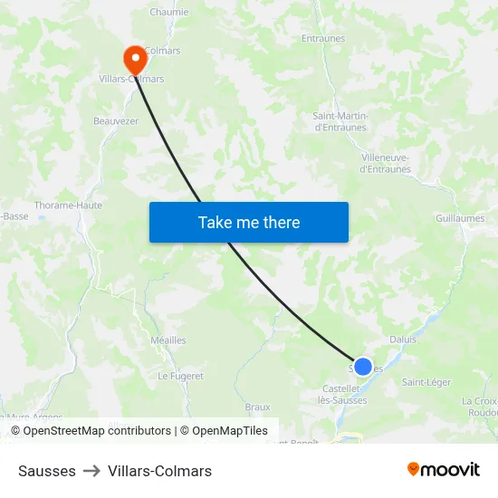 Sausses to Villars-Colmars map