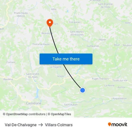 Val-De-Chalvagne to Villars-Colmars map