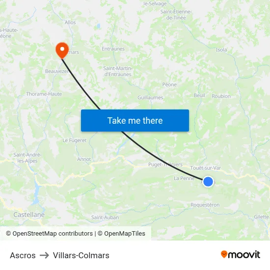 Ascros to Villars-Colmars map