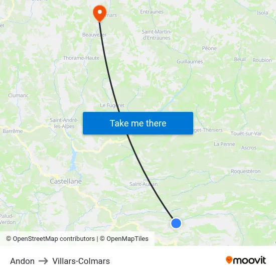 Andon to Villars-Colmars map