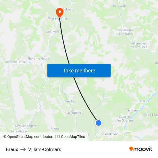 Braux to Villars-Colmars map