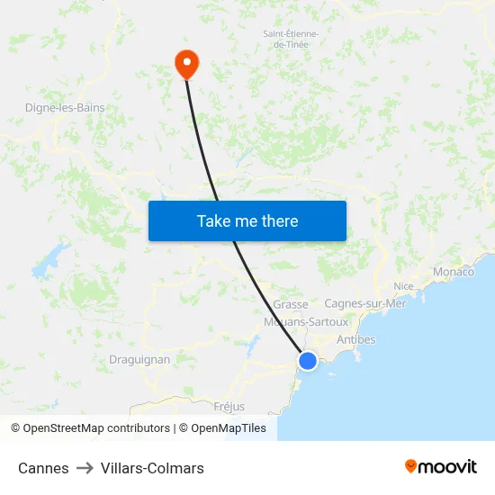 Cannes to Villars-Colmars map